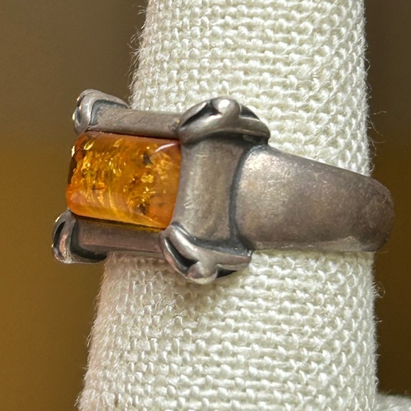 Antique Baltic Amber Sterling Silver 925 Size 7 Ring - Picture 3 of 8